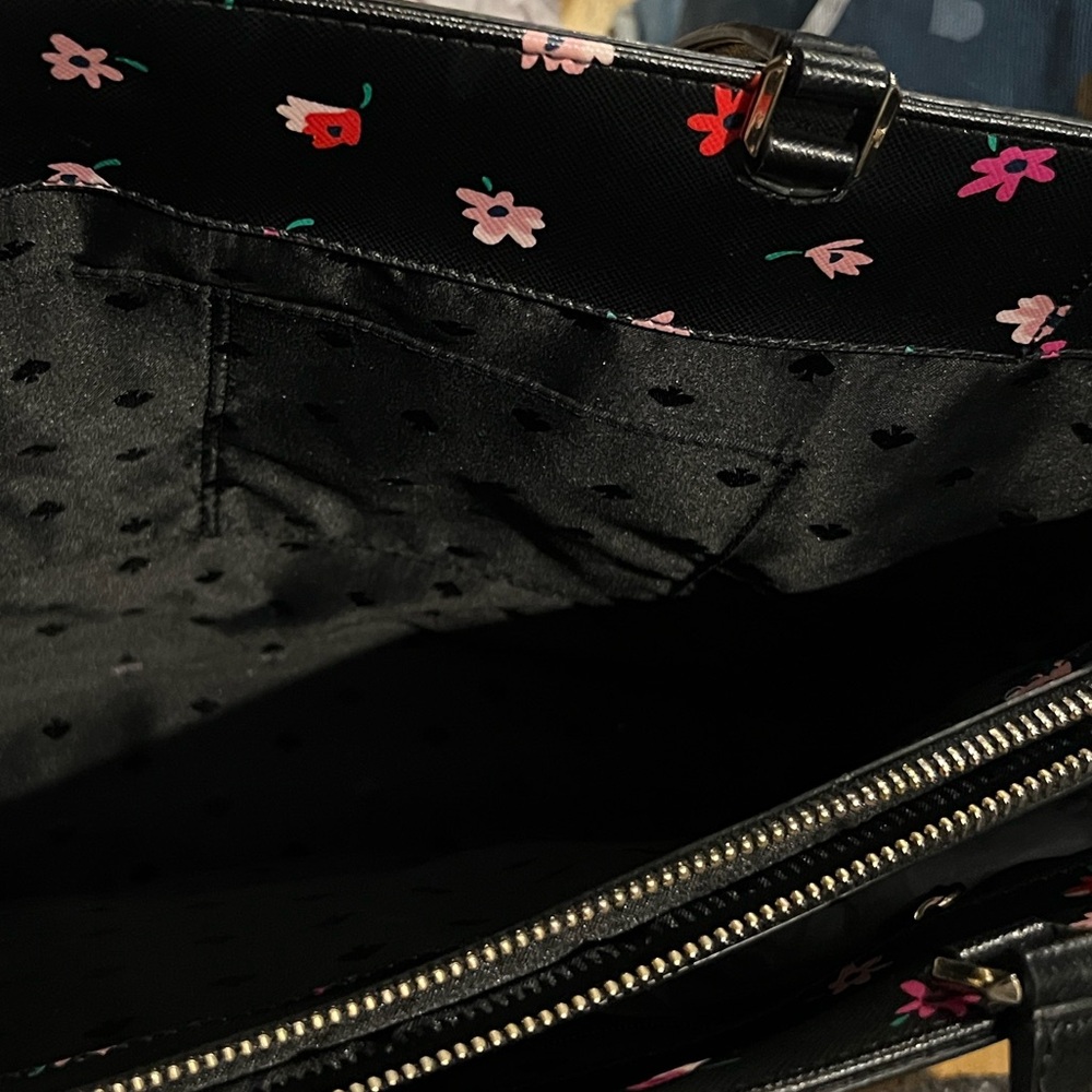 Kate Spade New York Staci Ditsy Buds Saffiano Leather Laptop Tote bag Black - Picture 14 of 14